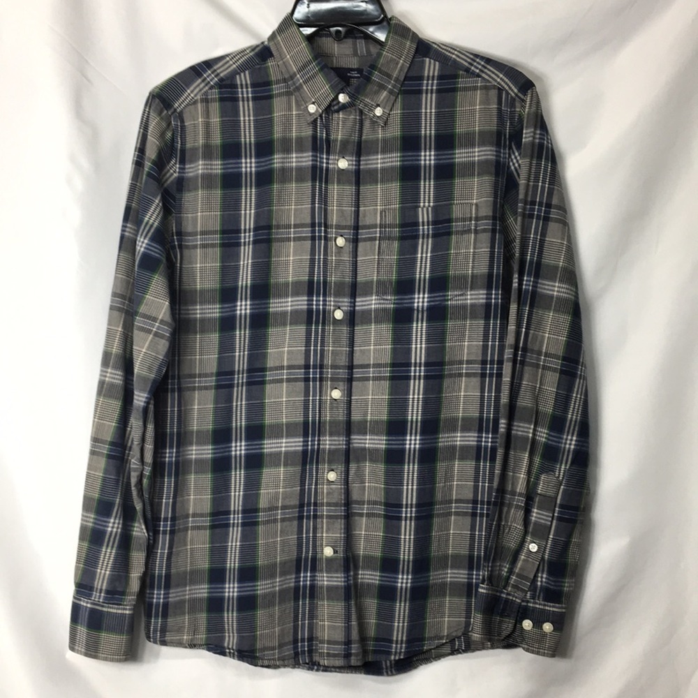 Gap Mens Blue Gray Green Plaid Button Up Shirt Size M Like-NEW Condition